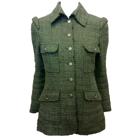 chanel green tweed|Chanel tweed suit black.